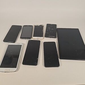 Lot of 7 Mixed Cell Phones And 1 Tablet for Parts Motorola LG Vortex Apple Samsu